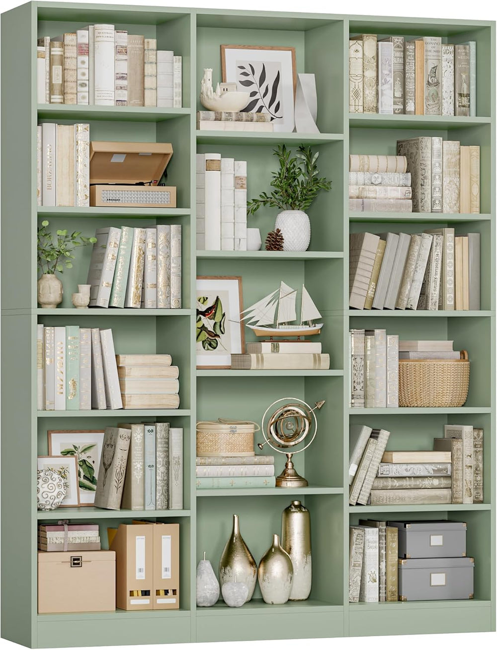 FACBOTALL Triple Wide Bookshelf, Large Bookshelf with 17 Display Shelves