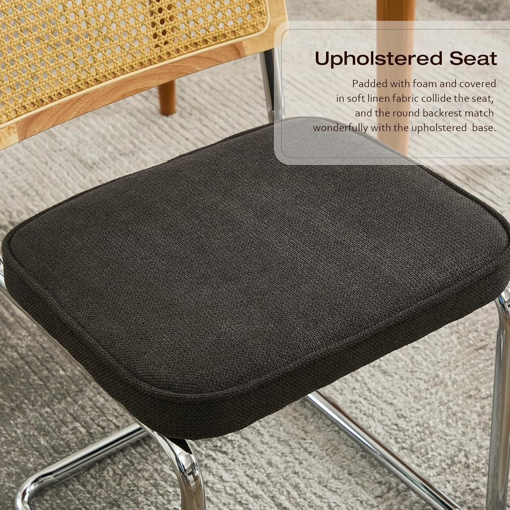 Rattan Back Linen Dining Chair Set of 4 Modern Breuer Designed Stainless Chro...