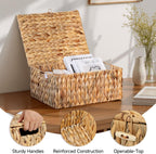 StorageWorks Extra Large Wicker Baskets with Lid for Organizing, Water Hyacinth Storage Baskets for Shelves, Decorative Box with Built-in Handles, Natural, 1 Pack