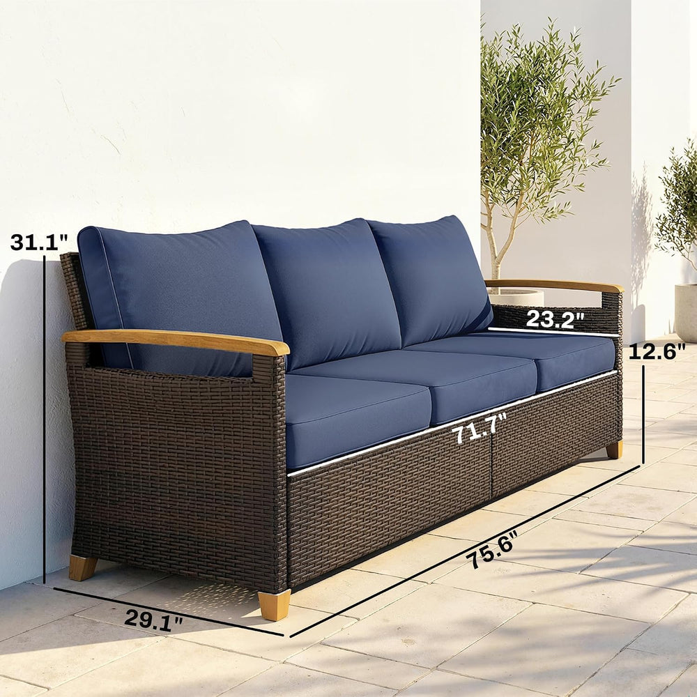 Outsunny 3 Seater Outdoor Couch Sofa, PE Wicker Patio Couch with Wide Deep Se...