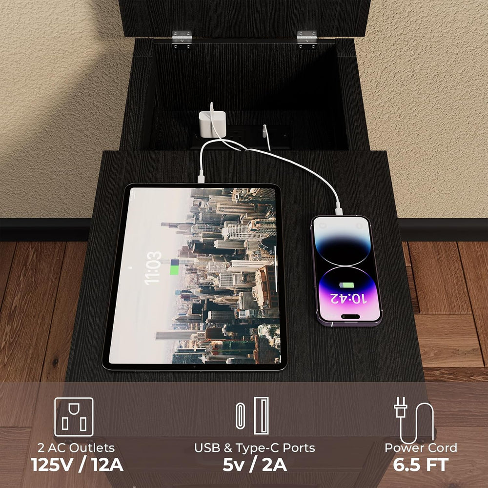 Farmhouse End Table with Charging Station, Narrow Side Table for Living Room,...
