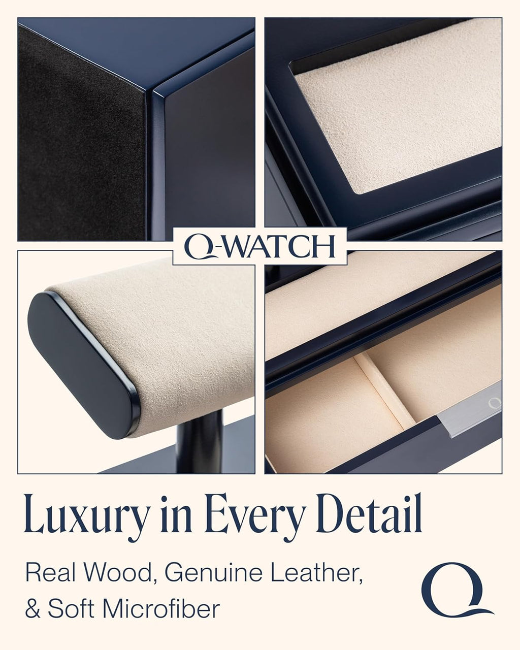 QWATCH Watch Stand Display Case - Acrylic Watch Box for 2 or 4 Watches with Jewelry Valet Tray and Drawer