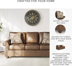 Signature Design by Ashley Shadsburne Rustic Faux Leather Sofa with Nailhead Trim and 2 Throw Pillows, Brown