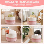 CLHMILY&Z Round Cotton Rope Storage Basket - 22x14.2 Inches - Cute Nursery Bin, Baby Toy Organizer, Pink Organizer for Home Decor, Multi-Purpose Home Tidy Solution