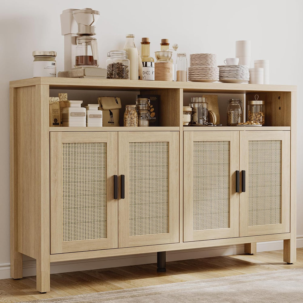 Mericonia Rattan Buffet Cabinet with Storage, Sideboard with Doors, Console T...