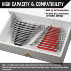 ALOANES 26-Slot Metal Wrench Organizer, Heavy Duty Hanging Wrench Organizer Tray for Tool Box&Wall, Fit SAE & Metric Wrench Storage, 2 Pack Wrench Holders (Red&Black)