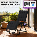 PURPLE LEAF Outdoor Reclining Chair Oversized Removable Cushion, Black | Extra-wide seat, Adjustable head pillow, UV protected textilene, Reclining backrest, Removable cushions, 120gsm peach skin