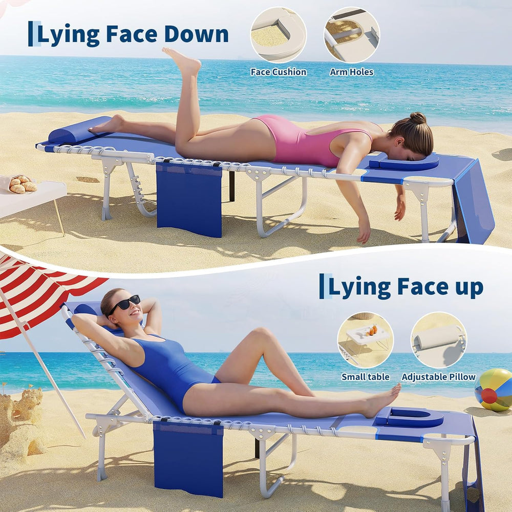 Garvee Tanning Chair with Face Hole, 3-in-1 Outside Beach Lounge Chair with F...