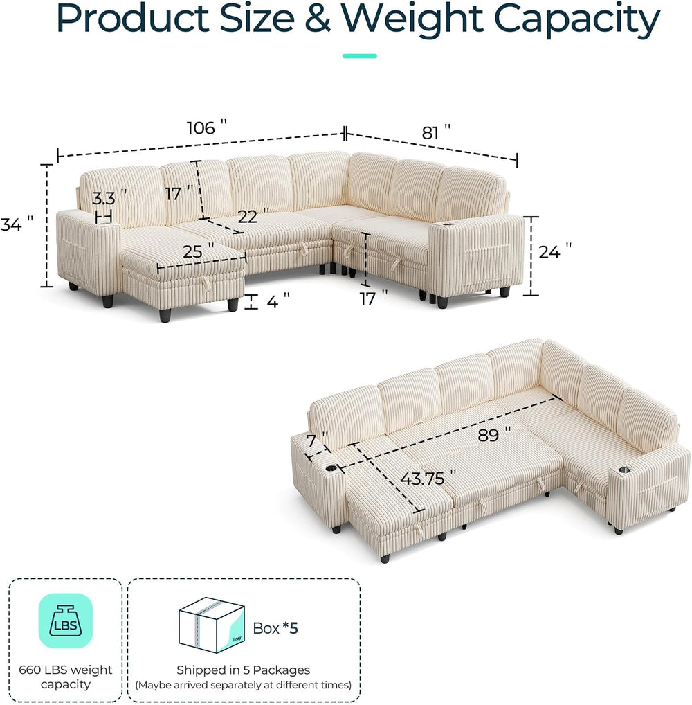 LINSY HOME Sectional Couches for Living Room, 81" U Shape 6 Seats, Beige...
