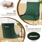 Velvet Dining Chairs Set of 2, Modern Upholstered Kitchen Chair with Pull Handle & Pleated Back, Mid Century Accent Chair with Gold Metal Legs for Vanity,Dining,Kitchen,Living Room, Green