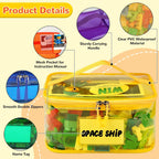 6 Pack Clear Toy Storage Bag with Name Tag& Manual Pocket, Waterproof Transparent PVC Toy Organizer Case for Lego Bricks, Board Games, Building Blocks, Puzzles (Large Capacity, Full Colourful)