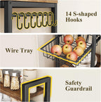 SNTD Baker Rack with Power Outlet - Microwave Stand with Storage, Large Coffee Bar Station with 14 Hooks, Metal Kitchen Shelf Rack for Spices, Pots (Rustic Brown) | with Power Outlet