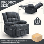 Korser 360° Swivel Rocker Recliner for Adults, Nursery Glider Recliner with Massage and Heating, Rocking Chair with Cup Holder, Manual Recliner Chair for Living Room, Bedroom (Fabric, Dark Gray)