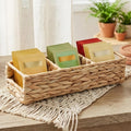 Triluxe Wicker Tea Bag Organizer, 3-Compartment Water Hyacinth Tea Holder for Countertop, Compact Tea Caddy & Sugar Packet Holder for Tea Station