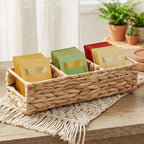 Triluxe Wicker Tea Bag Organizer, 3-Compartment Water Hyacinth Tea Holder for Countertop, Compact Tea Caddy & Sugar Packet Holder for Tea Station