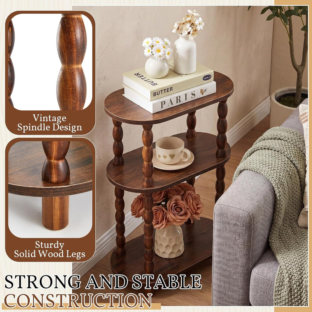 Narrow Side Table Set of 2, 3 Tier Skinny End Table for Small Space 15.7&quot...