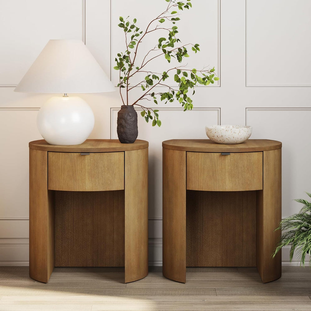 Nathan James Shay Solid Wood Nightstand, Modern Bedside Table with Drawer, Co...