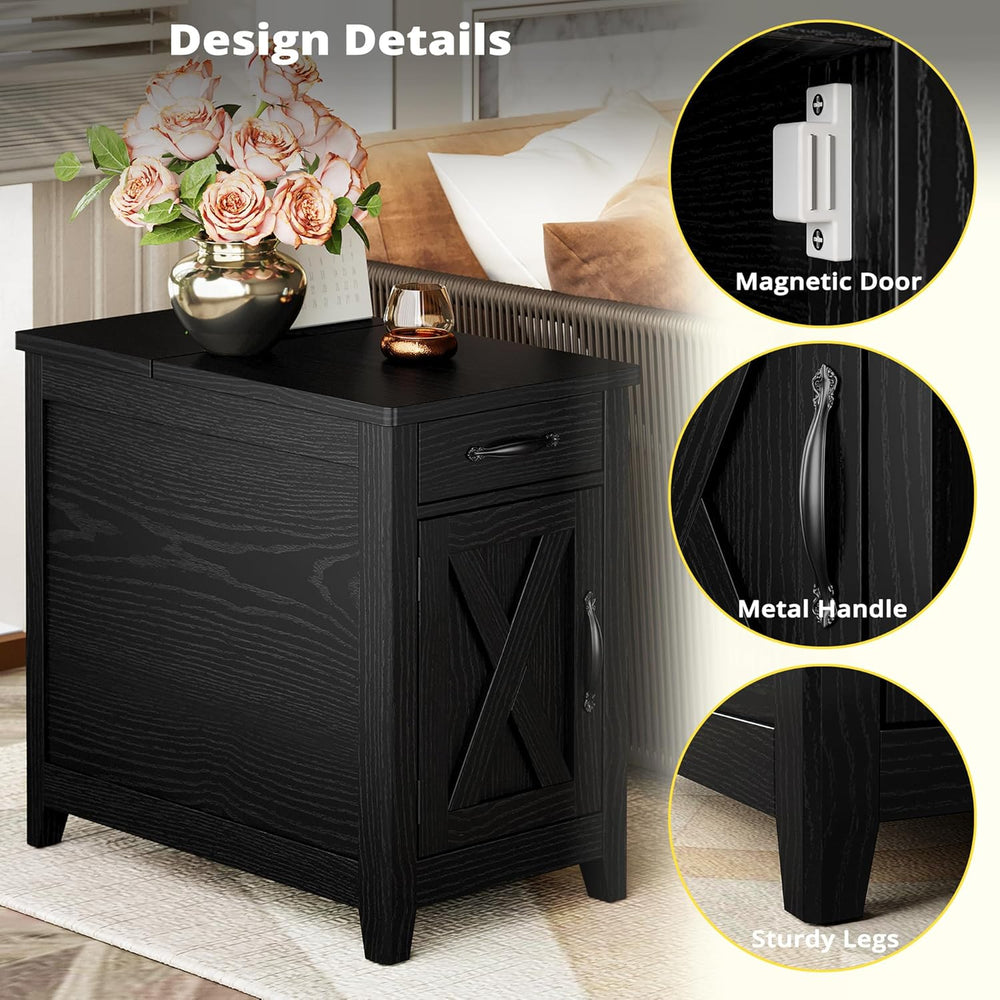 IRONCK End Table with Charging Station, Narrow Side Table for Living Room, Fa...