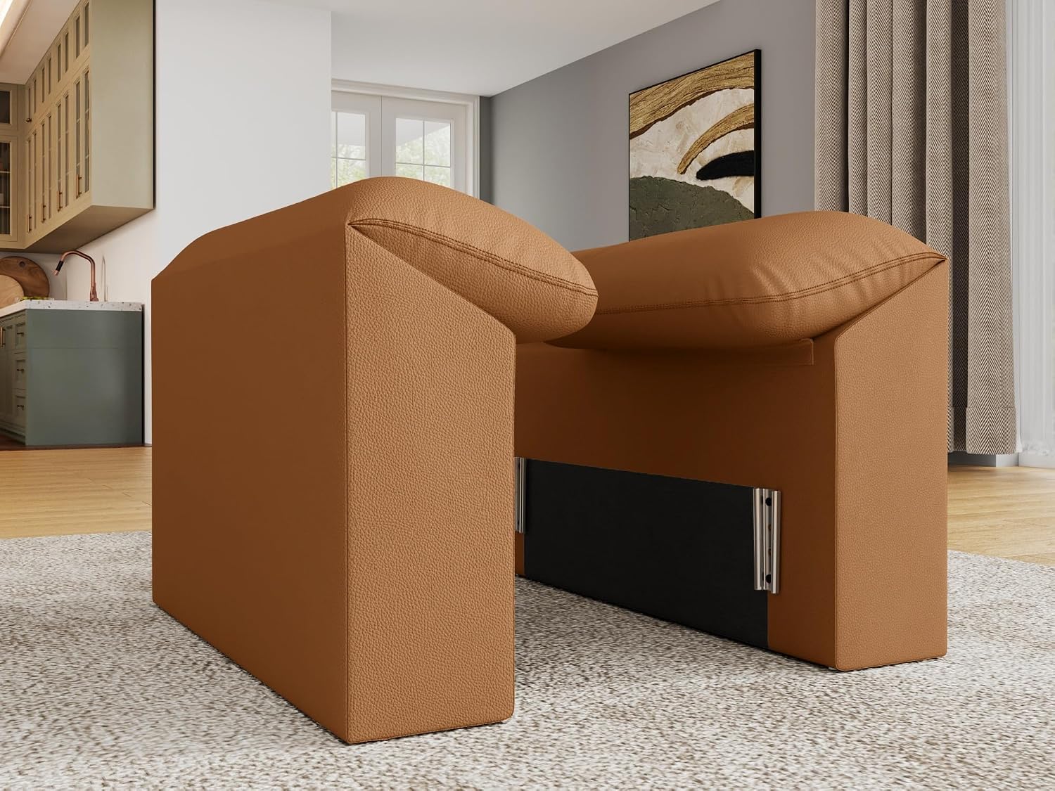 EASE MOOSE Armrest Module, Faux Leather Sectional Accessory, Brown