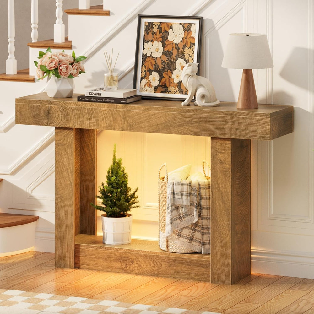 47.2" Entryway Table with Outlet, 2-Tier Console Table with Sensor Light...