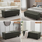 WUTUTUEE 50" Faux Leather Storage Ottoman Bench, End of Bed Upholstered Rectangle Storage Ottoman Tufted Living Room Bedroom Bench with Safety Hinge, Solid Wood Legs, Loads 500 lb(Green)