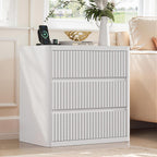 White Nightstand Set of 2, 3 Drawers Night Stand Set, Mid Century Modern Bed Side Table, Large Fluted End Table for Bedroom Living Room Sofa Couch Home Office, Bedside Table with Storage, 24.8” Wide