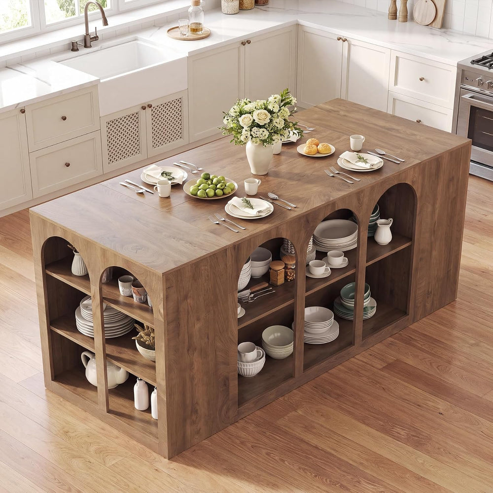 Tribesigns 78.7" Large Kitchen Island Table with Storage & Seating S...