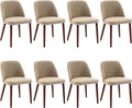 Wooden Dining Chairs Set of 8, Upholstered Kitchen Dining Room Chairs with Padded Seat and Wood Legs, Modern Fabric Side Dinner Chair for Kitchen, Dining Room, Restaurant, Cafe, Camel