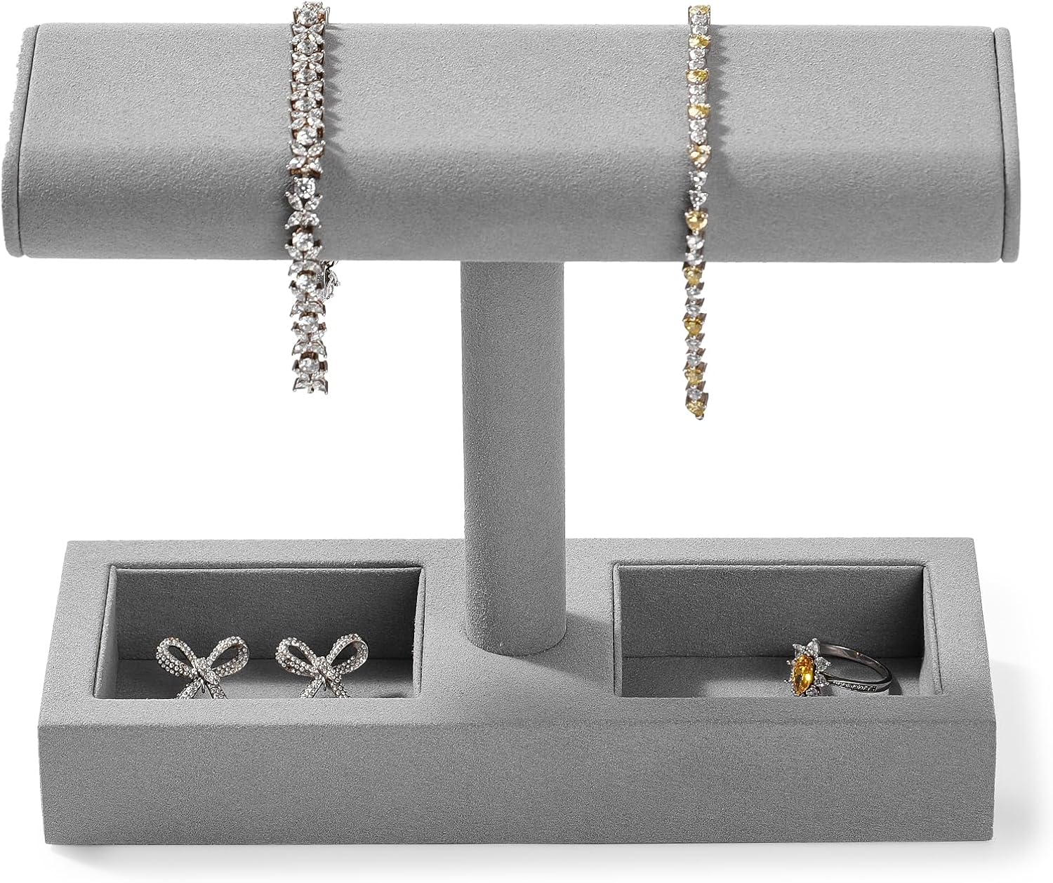 Oirlv Microfiber T-Bar Watch Display Stand Jewelry Display Props Jewelry Organizer Holder for Watch Bracelet Ring Earrings (Light Grey,Microfiber)