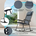 Outsunny 3 Piece Outdoor Rocking Bistro Set, Patio Folding Chair Table Set with Glass Coffee Table for Yard, Patio, Deck, Backyard, Grey