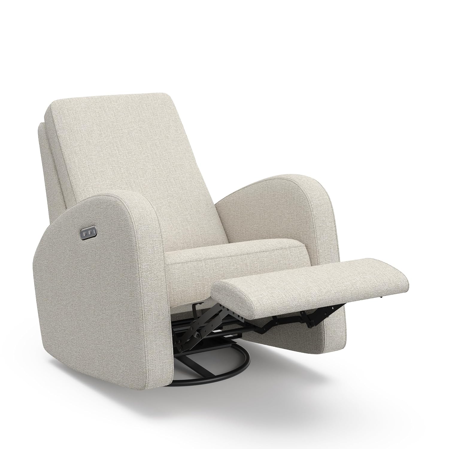 Storkcraft Santa Monica Power Recliner Swivel Glider, Dune Basketweave | Effortless Electronic Power Recline, USB-A & USB-C Charger