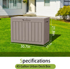 45 Gallon Outdoor Storage Box Waterproof Lockable Resin Deck Box Large, Patio Storage Bin for Pool Accessories Cushion Furniture, Garden Tools, UV-Resistant Outside Delivery Light Coffee