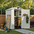 Patiowell 4 x 4 FT Plastic Outdoor Storage Shed with Floor, Garden Tool Shed with Two Windows and Single Lockable Door for Garden, Backyard, Lawn, Easy to Install, Light Grey(Fit-it Shed)