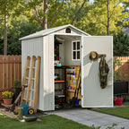 Patiowell 4 x 4 FT Plastic Outdoor Storage Shed with Floor, Garden Tool Shed with Two Windows and Single Lockable Door for Garden, Backyard, Lawn, Easy to Install, Light Grey(Fit-it Shed)