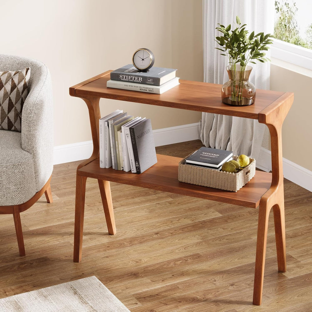 Tribesigns Set of 2 Solid Wood Side Table, 2-Tier Couch End Table with Storag...
