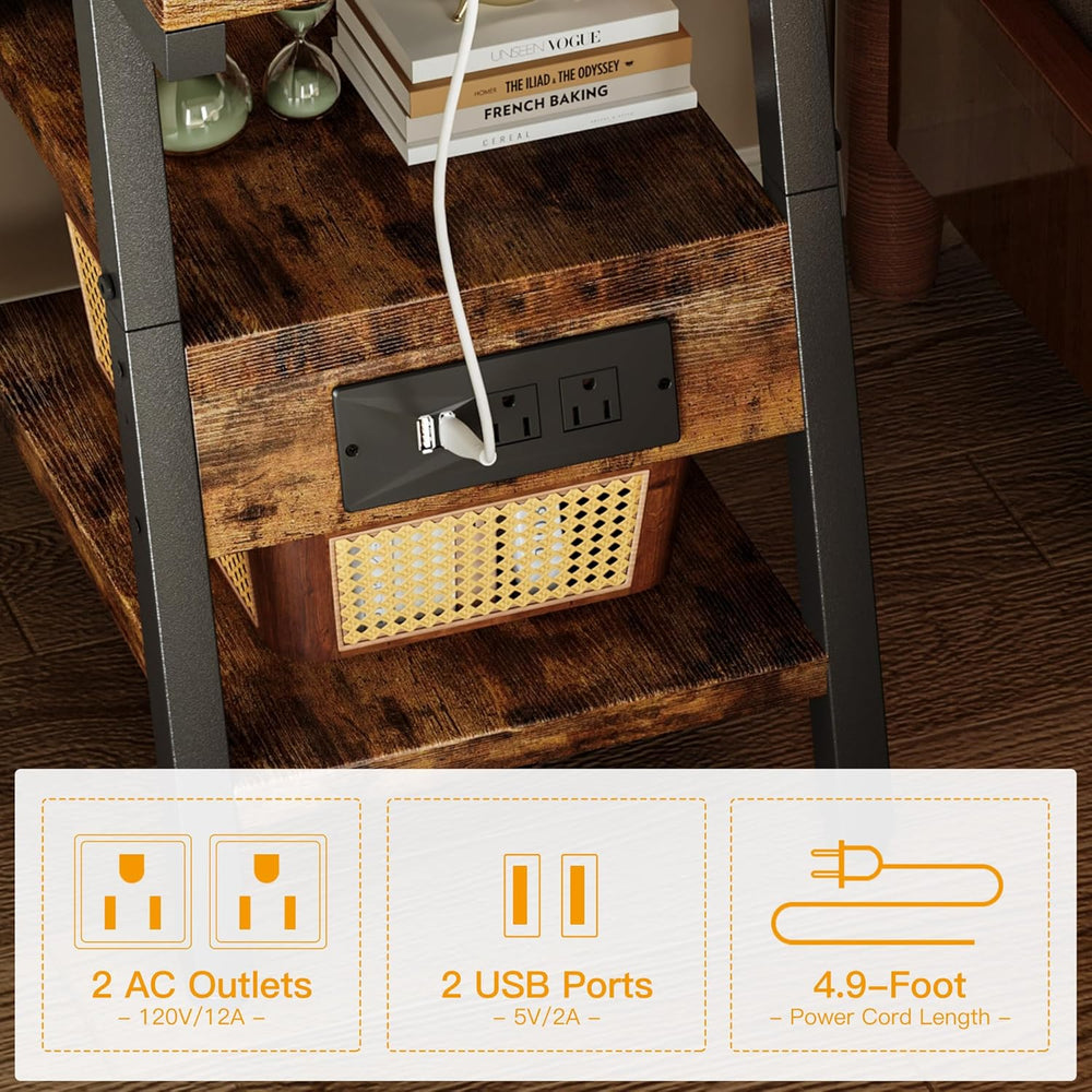 SIde Table with Charging Station, Small End Tables with Lucky 7 Metal Shape, ...