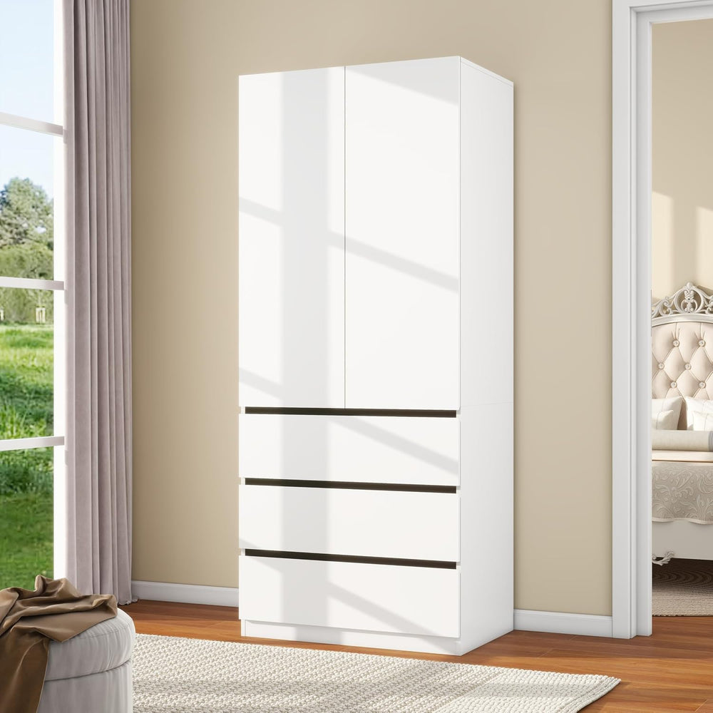 Wooden Wardrobe Closet with 2 Doors: 75" Bedroom Armoire Wardrobe Closet...
