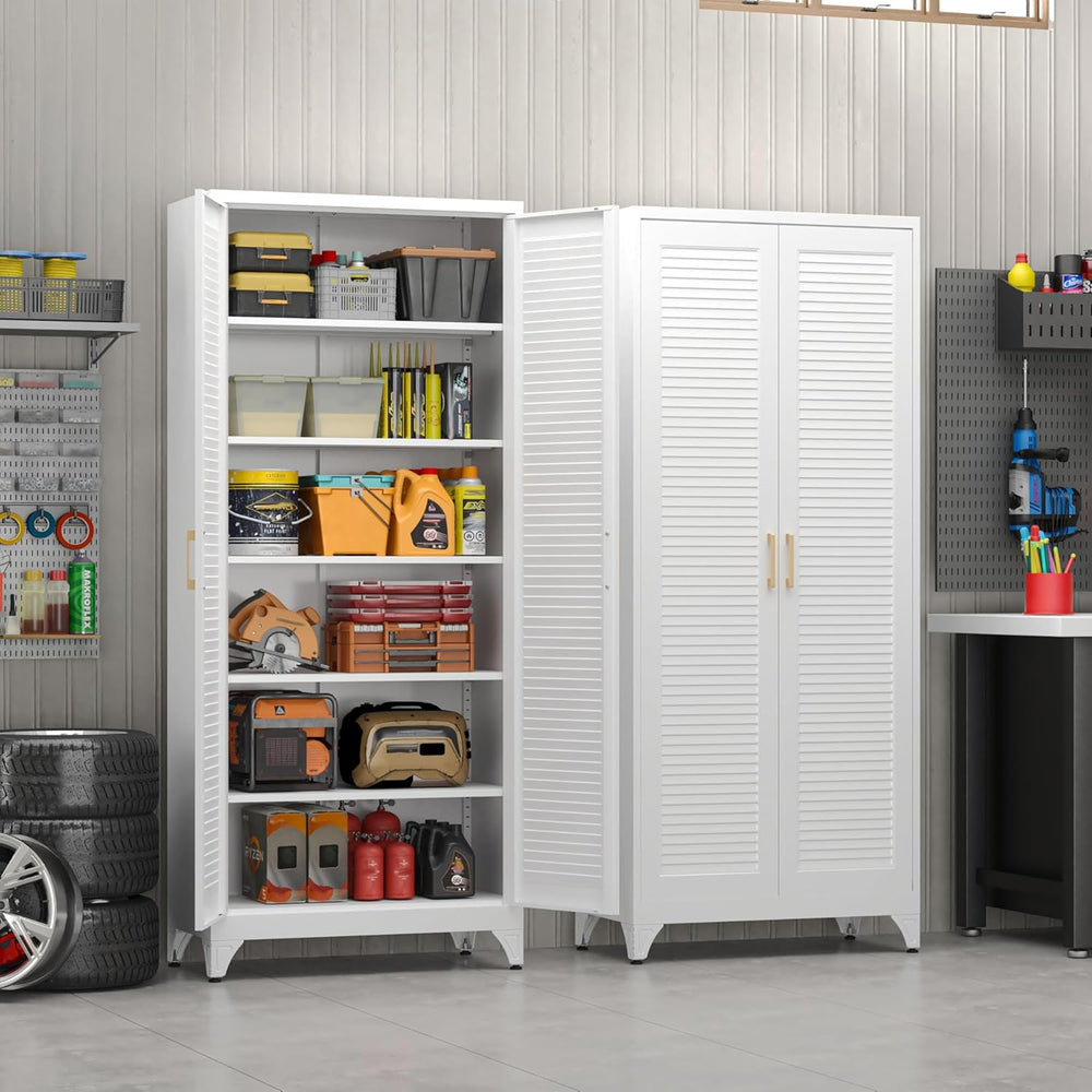 Kitchen Pantry Cabinet, 75" Tall White Metal Storage Cabinet with Doors ...