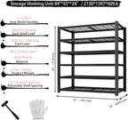 Storage Shelving Unit 6-Tier Heavy Duty Garage Shelves Metal Organizer Utility Rack for Kitchen Pantry Basement Pantry Warehouse Laundry Black 84" H x 55" W x 24" D 3000LBS