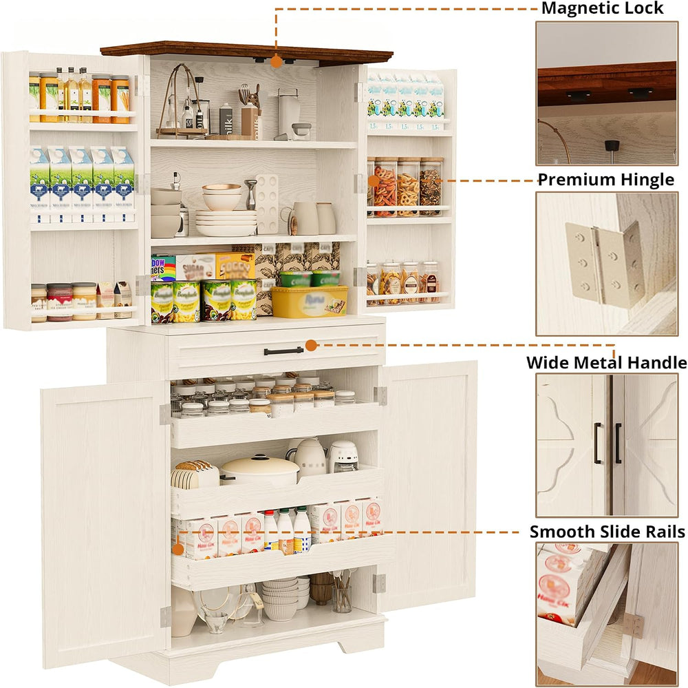 IRONCK Farmhouse Pantry Cabinet, 72" Tall Kitchen Storage Cabinet, Frees...