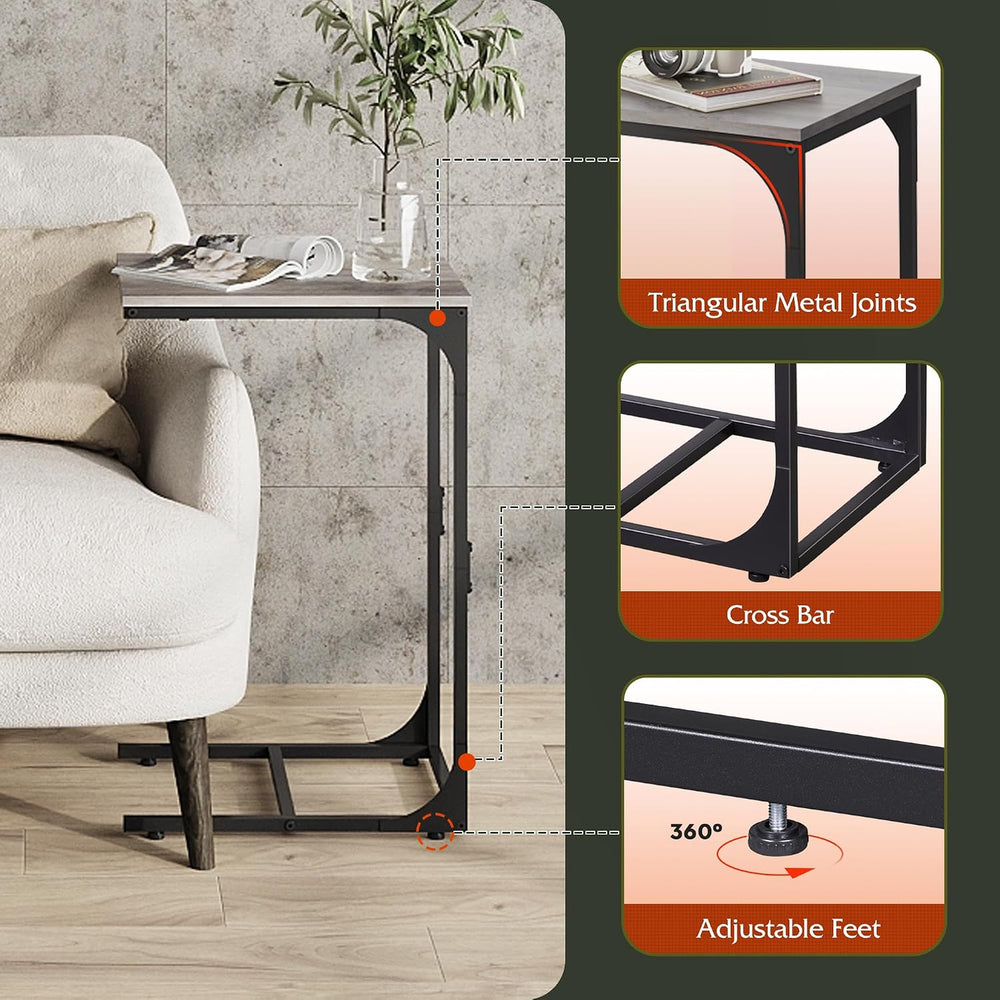WLIVE C Shaped End Table, Small Couch Side Tables with Metal Frame, Sofa Tabl...