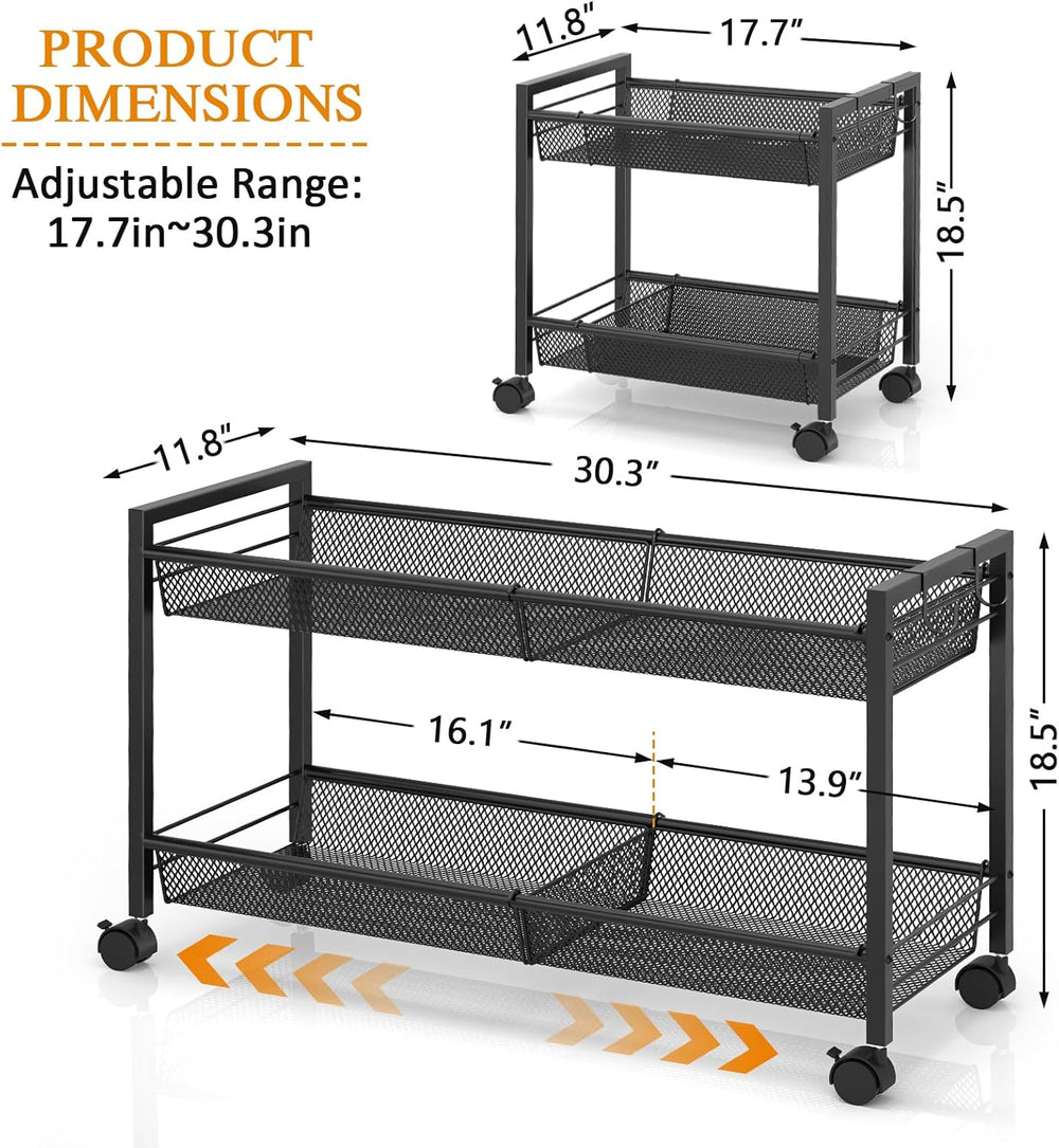 3IngSeagulls 2-Tier Expandable Rolling Pantry Floor Organizer, Stackable Pant...