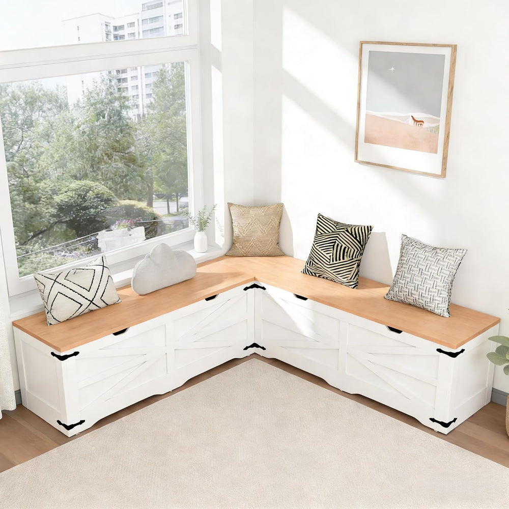 L Shape Storage Bench, Kitchen Breakfast Nook Bench, Farmhouse Corner Bench w...
