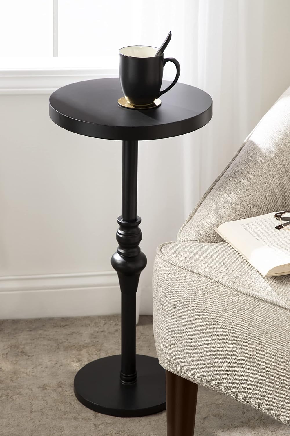 Kate and Laurel Stratton Rustic Pedestal Table; 13 x 13 x 26; Black; Decorative Pedestal Table for Decorating Smaller Living Areas and Hosting