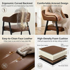 HNY Modern Dining Room Arm Chairs Set of 6, Retro Faux Leather Upholstered Barrel Dining Chairs with Arms Mid-Century Brown Accent Chair with Metal Legs, Open-Back Kitchen Side Chair for Living Room
