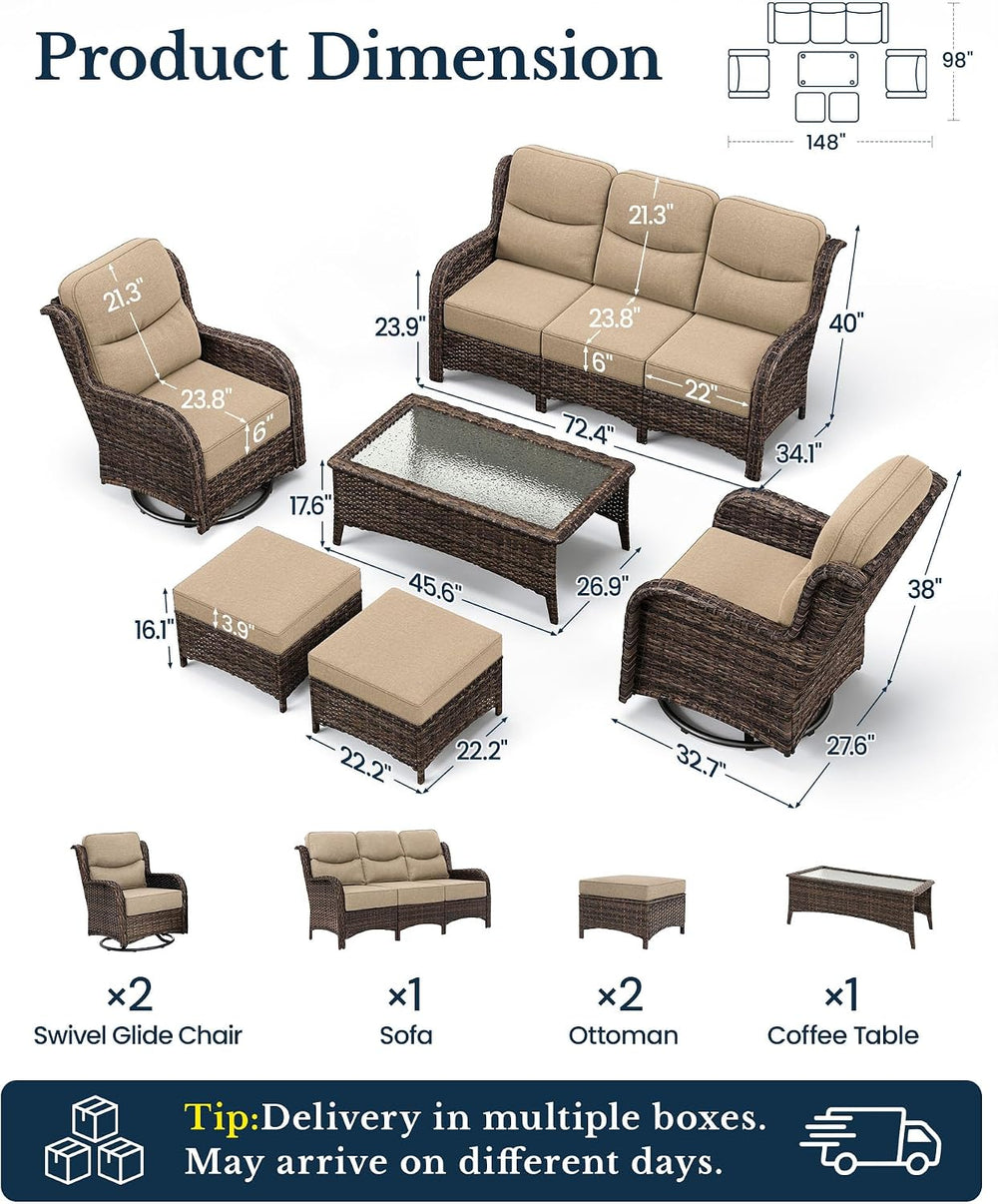 HILLGA Luxury High Back Patio Furniture Set with 6-Inch Thick Cushion