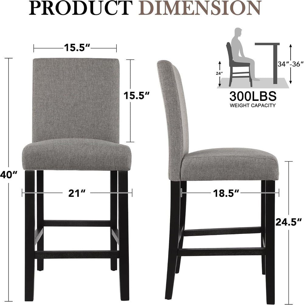 24" Bar Stools, Modern Counter Height Chairs with Quilted Back (Light Gray)