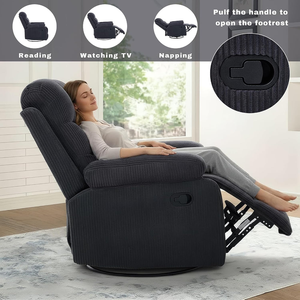 Rocking Recliner Chair,Modern Swivel Glider Recliner Chair,Corduroy Fabric Up...