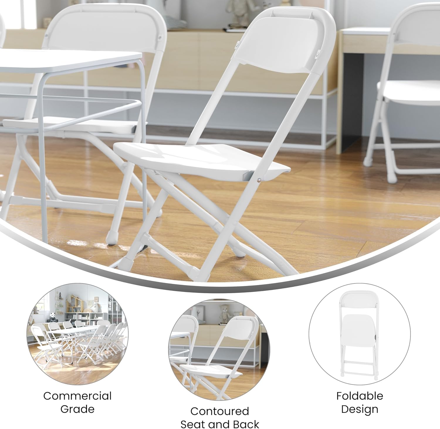 Flash Furniture Kids White Plastic Folding Chair | Durable Construction, Commercial Use