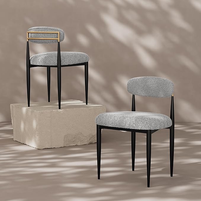 Morden Fort Modern Dining Chairs Set of 4, Boucle Upholstered Chairs with Open Back and Black Metal Legs for Dining Room, Kitchen, Living Room and Apartment
